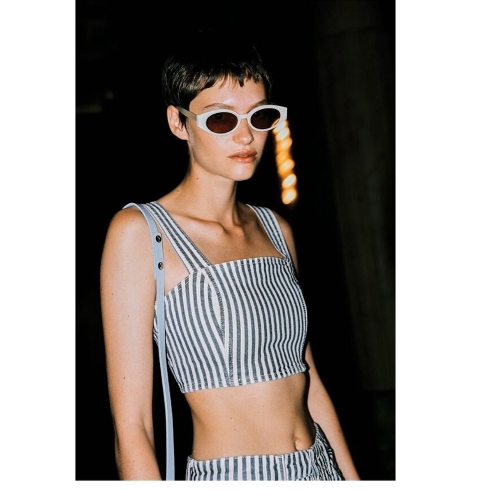 [Zara] Striped Denim Crop Top - Picture 10 of 12